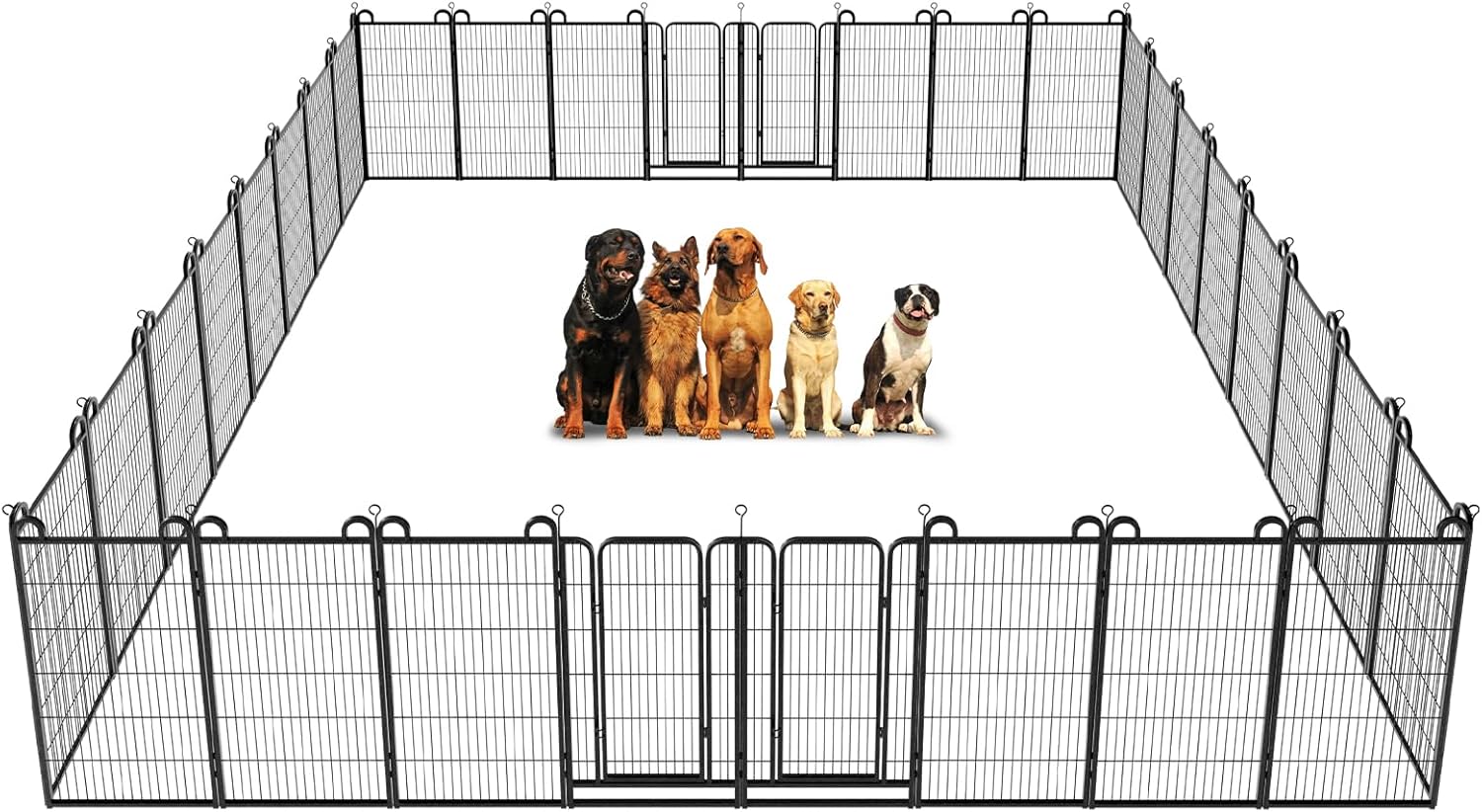 Dog Playpen Outdoor 32 Panels Heavy Duty Dog Fence 47" Height Anti-Rust with Doors Portable for RV Camping Yard, Total 71FT, 406 Sq.ft, Snowy Black