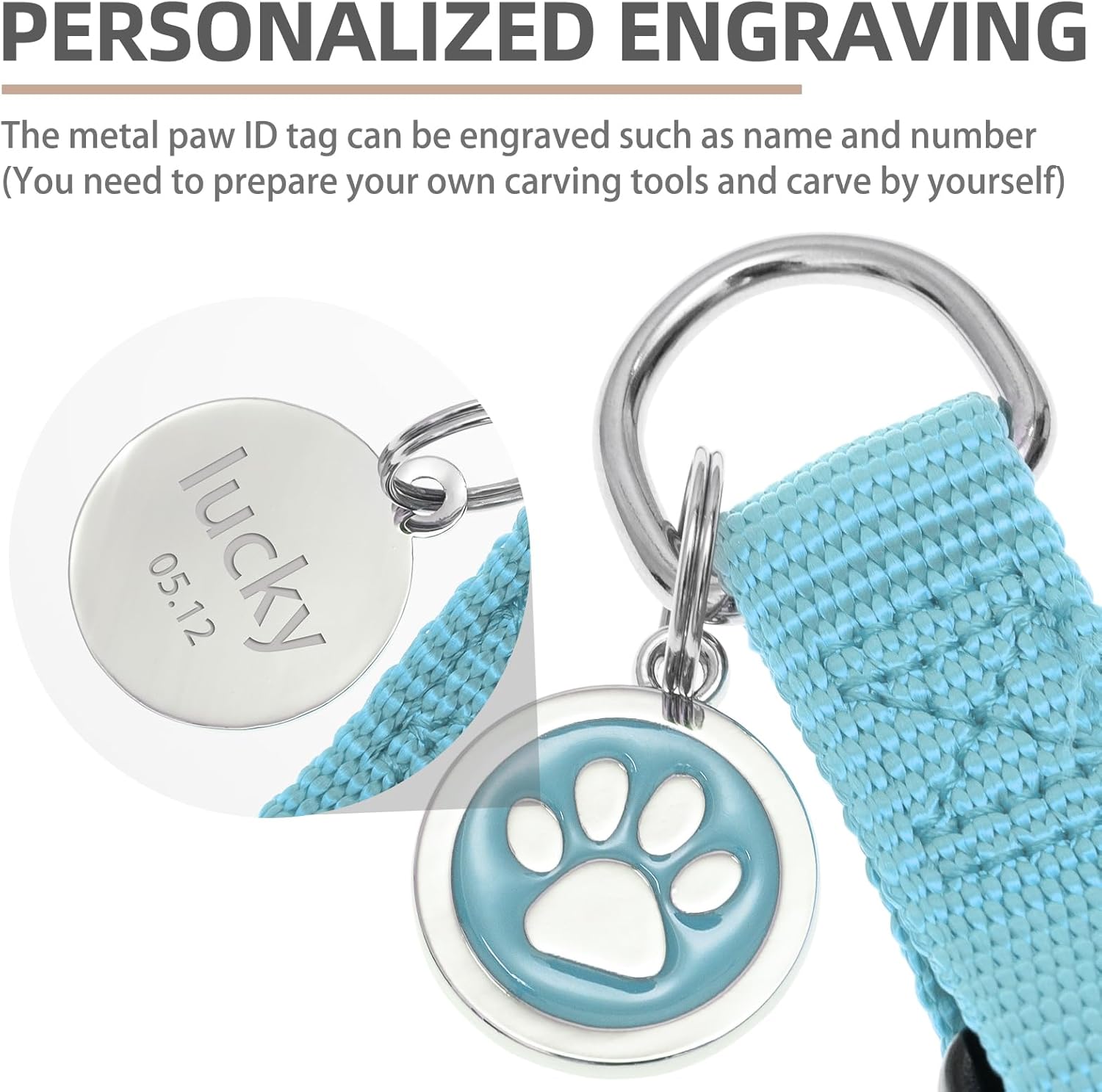 PUPTECK No Pull Dog Harness Soft Adjustable Basic Nylon Step in Puppy Vest Outdoor Walking with ID Tag and A-ir Tag Case, Sky Blue, M
