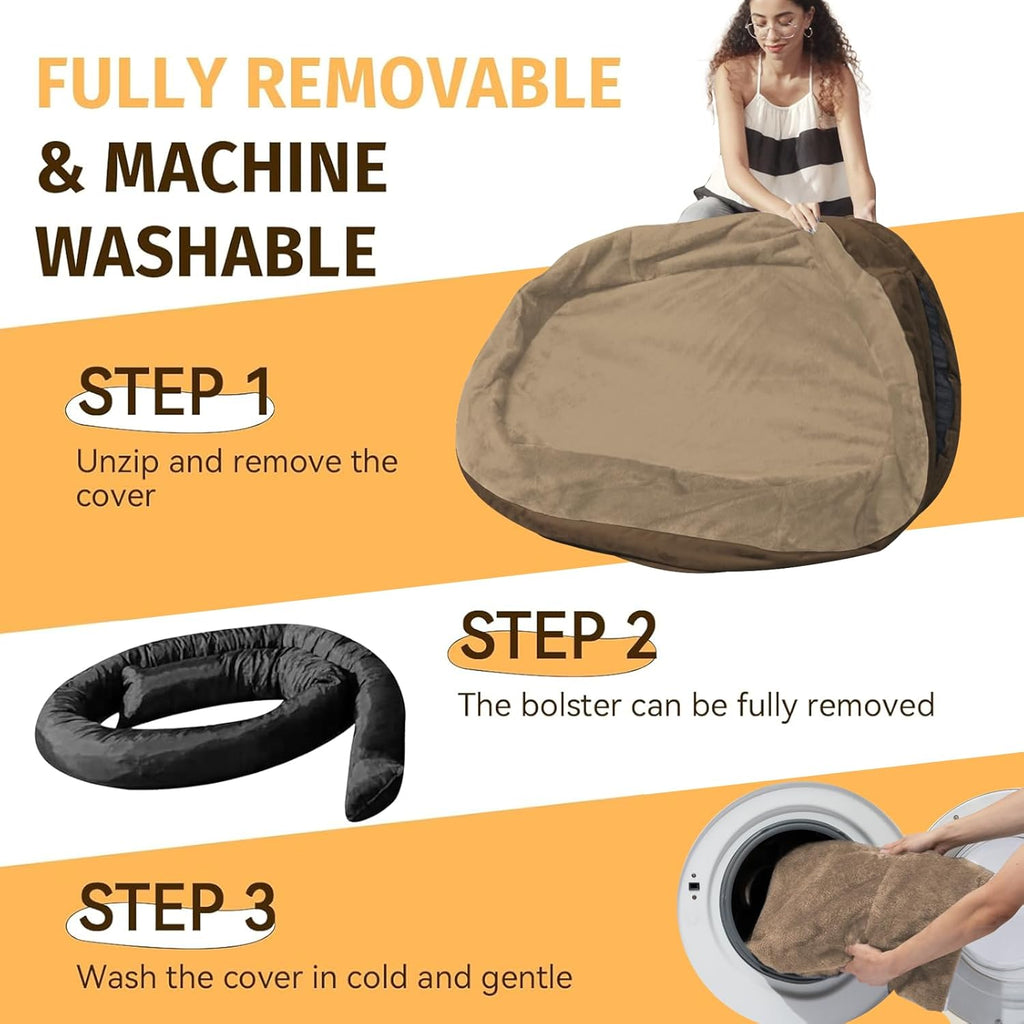 Orthopedic Waterproof Large Dog Bed: Memory Foam Washable Dog Bed with Bolsters - Removable Orthopedic Cover for Medium L XL Large Sized Pet - Non-Slip Bottom - Coffee