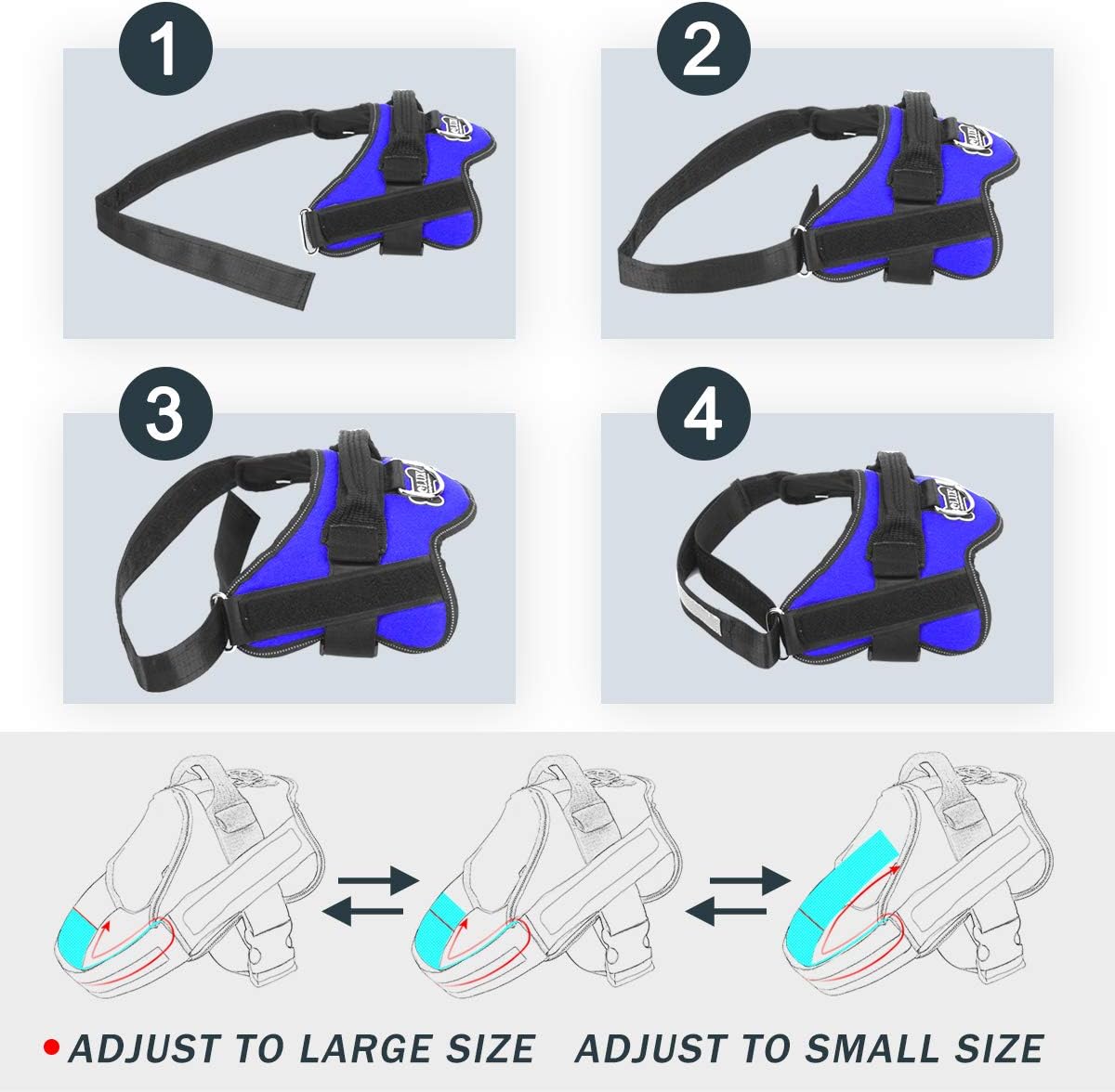Bolux Dog Harness, No-Pull Reflective Dog Vest, Breathable Adjustable Pet Harness with Handle for Outdoor Walking - No More Pulling, Tugging or Choking (Blue, XS)