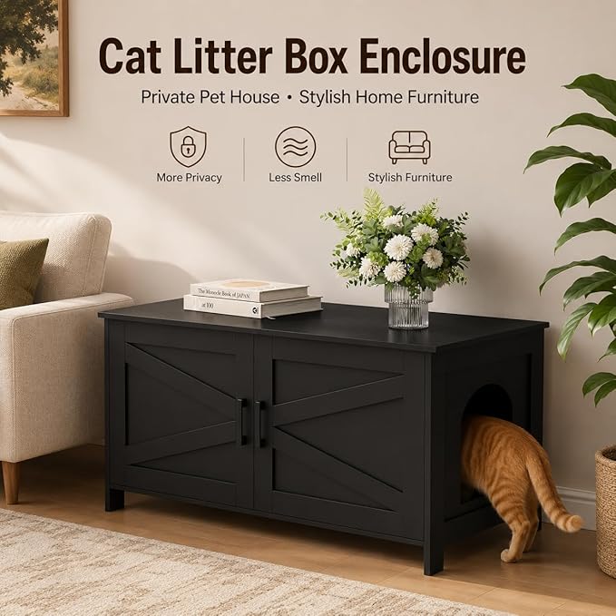 Homhedy 39.4" L Cat Litter Box Enclosure, Pet House - Image 3