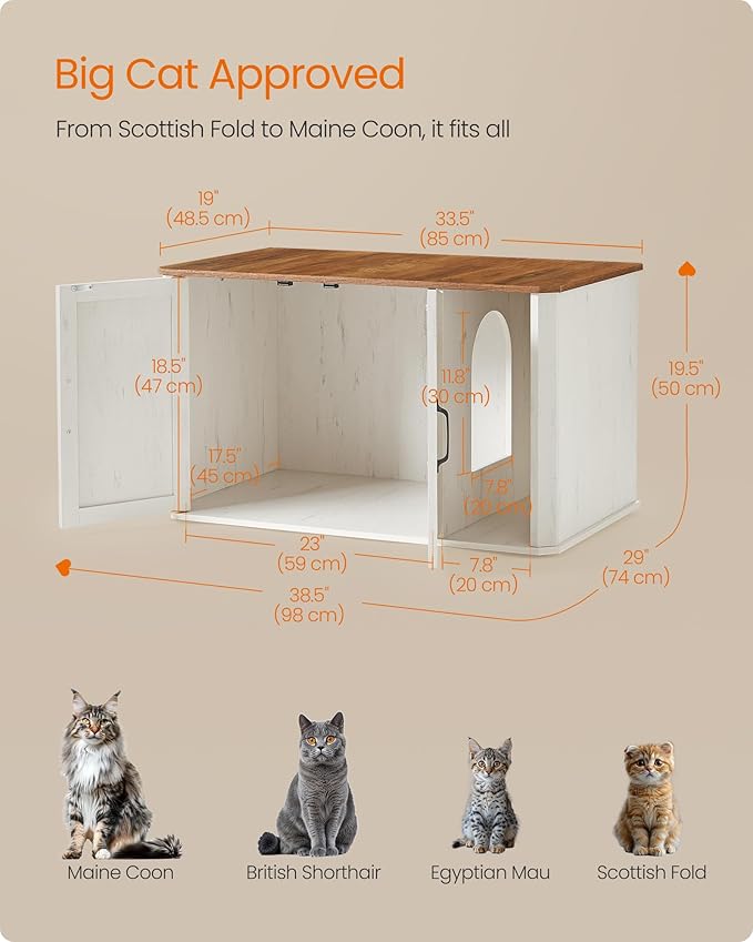 Feandrea Litter Box Enclosure, Modern Cat Litter Box Furniture Hidden, Front - Image 5