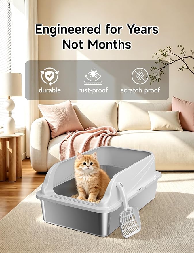 2PACK Stainless Steel Cat Litter Boxes, XL Large Metal Litter Box - Image 6