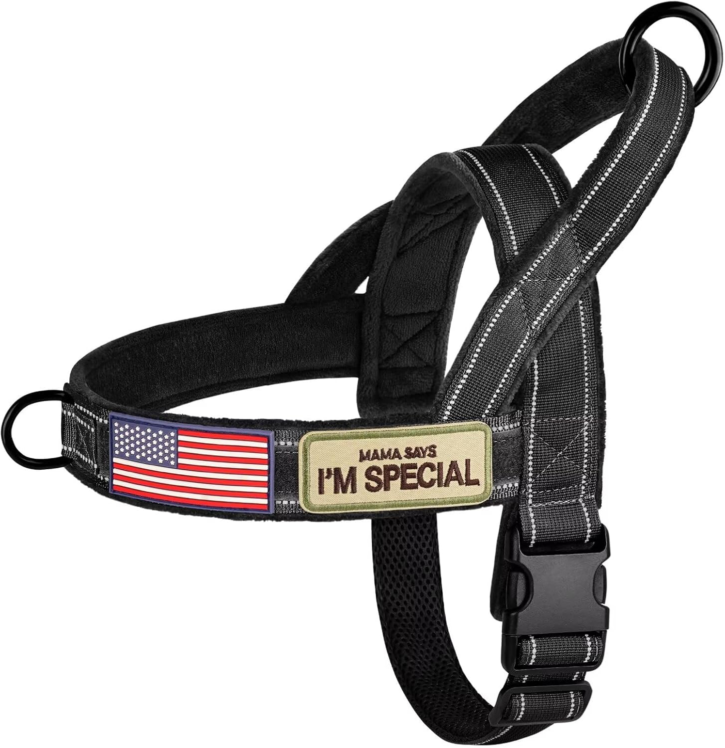 Forestpaw No Pull Dog Harness - Soft Flannel Padded Tactical Dog Vest Harness with Quick Release Buckle, Adjustable Reflective Pet Harness for Medium Large Dogs Walking Training,Black L
