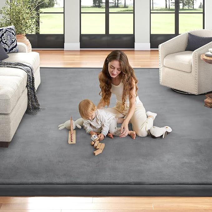 Baby Play Mat for Floor Tummy Time Nursery Rug Muscle Mat Area Rug Playroom Tatami 50 * 50" Memory Foam 1.3" Thick Crawling For Babies,Toddlers, Infants, Kids,Floor Mat(Grey)