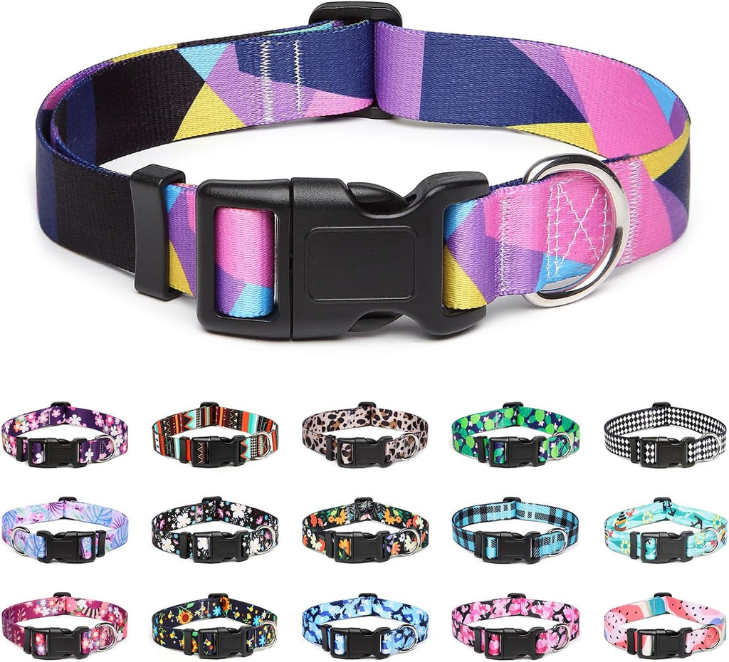 Mercano Adjustable Dog Collar - Special Design Patterns, Soft Nylon Comfortable Sturdy Pet Collar for Small Medium Large Dogs (L, Geometry Purple)