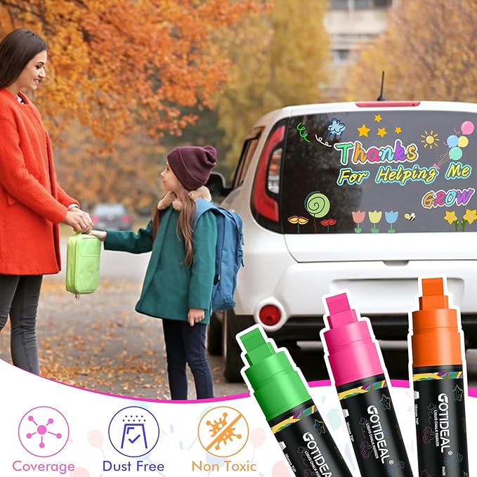 GOTIDEAL Window Markers for Glass Washable,Jumbo Chalk Markers for Blackboard,Car Marker for Auto,Chalkboard,Mirror,Calendar,School Painting,18 Colors Car Paint Marker with Metallic Colors(10mm)