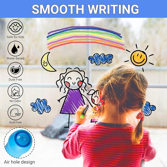 JR.WHITE Liquid Chalk Markers - 18 Pack Wet Erase Markers for Acrylic Fridge Calendar, 1mm Fine Tip Chalkboard Marker for Whiteboard, Blackboard, Glass Board, Window, Mirror, Dry Erase Board
