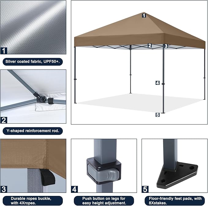 COOSHADE Durable Easy Pop Up Canopy Tent 12x12Ft(Khaki)
