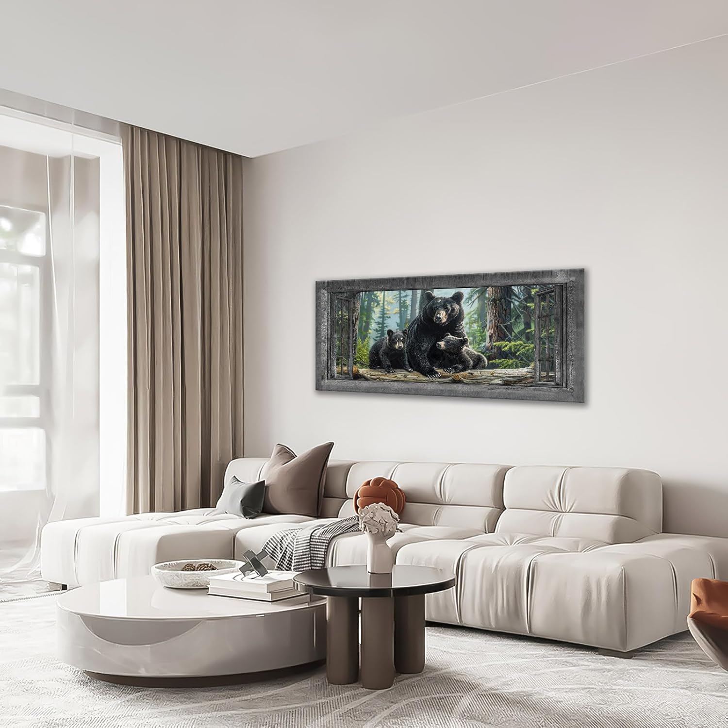 Large Wall Art Black Bear Canvas Cabin Living Room Pictures Prints Forest Oversize Wall Decor Animal Painting Artwork for Bedroom Dining Office Home 60"x30"
