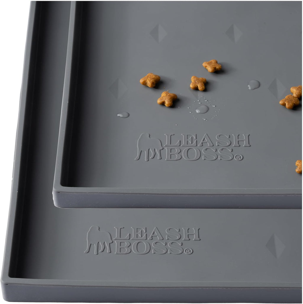 Leash Boss 2 Pack Dog Food Mats for Food and Water Bowls, Thick Waterproof Silicone Pet Feeding Mat for Floors, Extra Tall Raised Edges, Cat and Dog Placemat for Floors, Dishwasher Safe