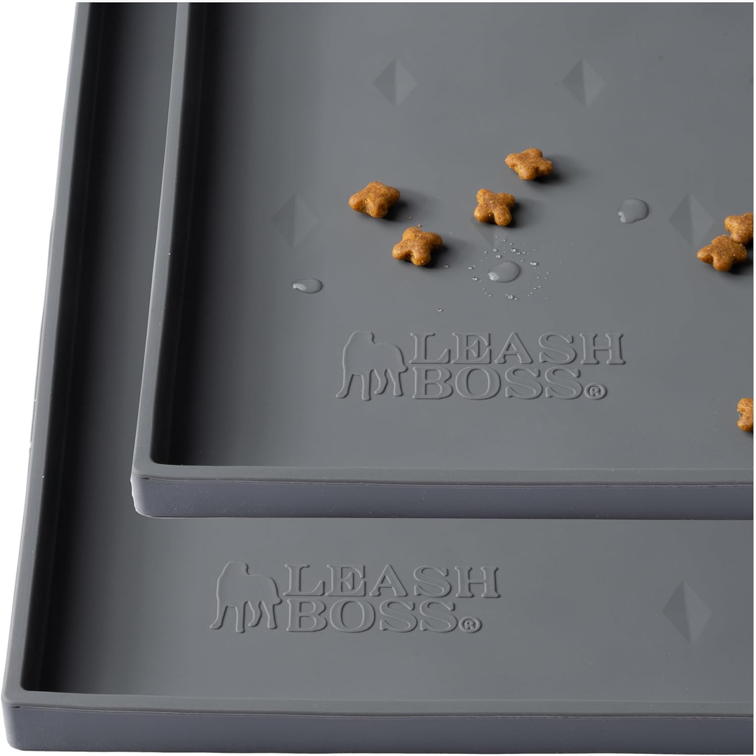 Leash Boss 2 Pack Dog Food Mats for Food and Water Bowls, Thick Waterproof Silicone Pet Feeding Mat for Floors, Extra Tall Raised Edges, Cat and Dog Placemat for Floors, Dishwasher Safe