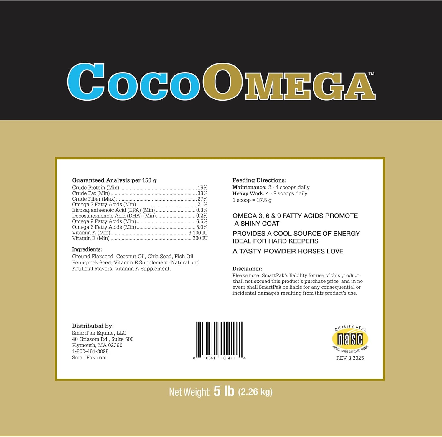 Uckele by SmartEquine CocoOmega Granular | Horse Supplements for Skin, Hoof, & Coat Health | Omega-3 Fatty Acids | 5 LB