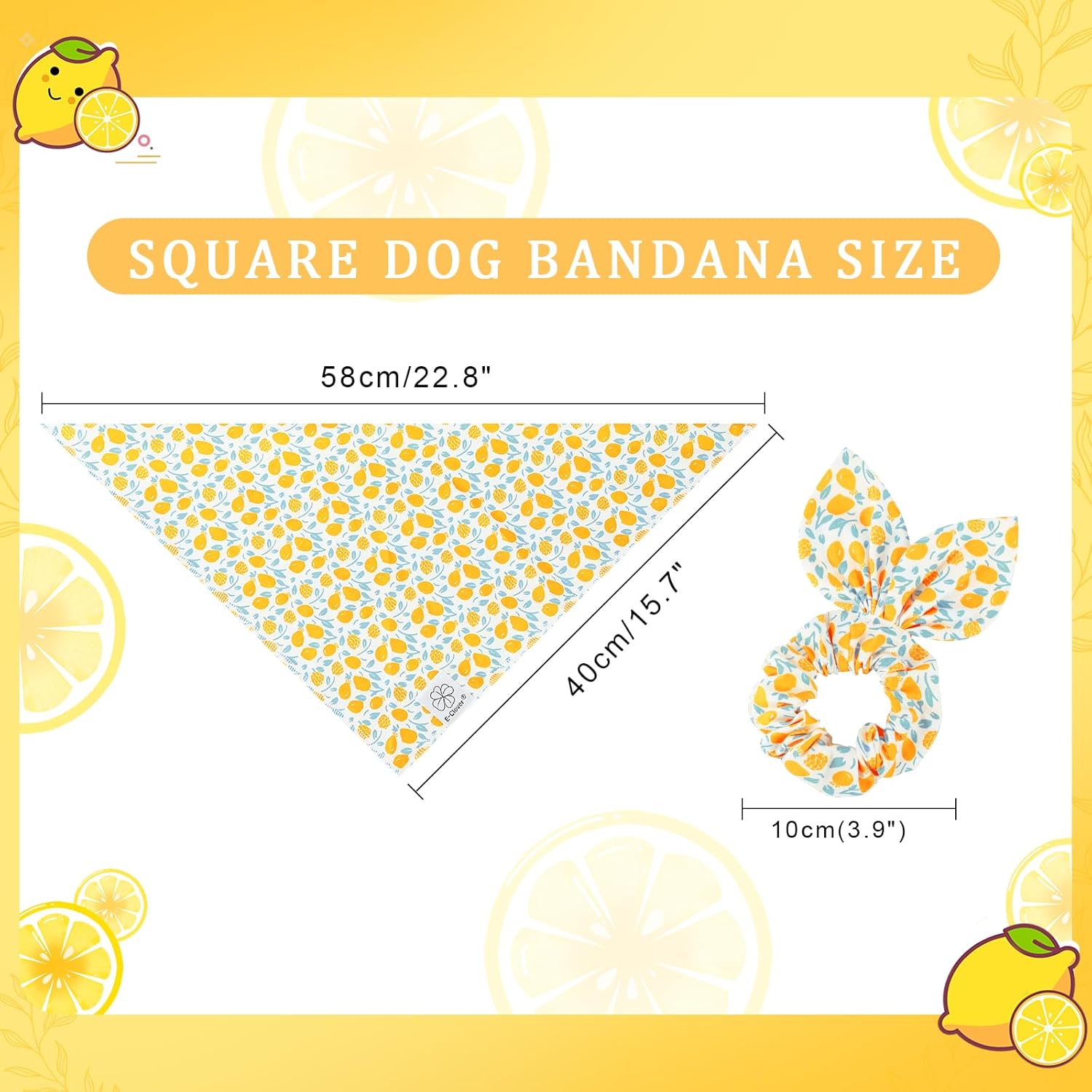 E-Clover Yellow Floral Dog Bandanas & Matching Scrunchie Set Summer Cute Dog Scarf Bibs Pet Bandana with Bow Tie for Small Dogs Puppy Owner Mom Spring