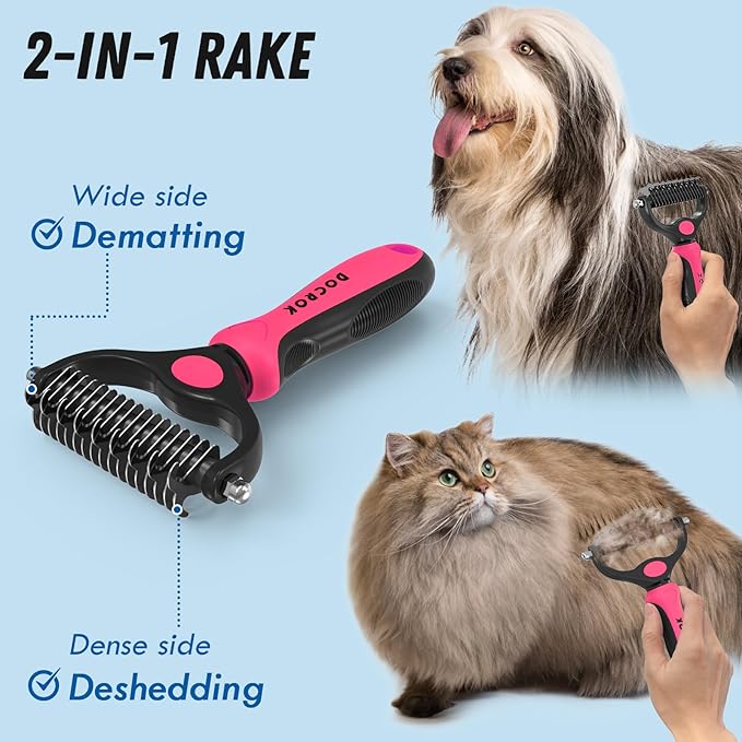 Docrok Pet Grooming Brush & Comb Combo, Cat & Dog Brush - Image 2