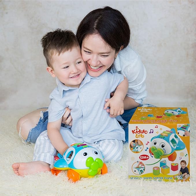 Musical Shape Sorter Plane, Pull-Along Toy - Talking and Singing Airplane Toy with Music for Toddlers and Kids, Ages 12 Months+