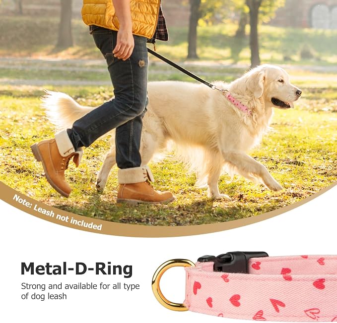 Cotton Handmade Dog Collar Cute and Distinctive Patterns Pink Heart - Image 6