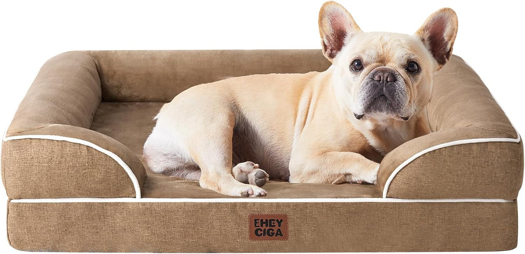EHEYCIGA Orthopedic Dog Bed for Medium Dogs, Waterproof Memory Foam Medium Dog Beds with Sides, Non-Slip Bottom and Egg-Crate Foam Pet Couch Bed with Washable Removable Cover, Camel