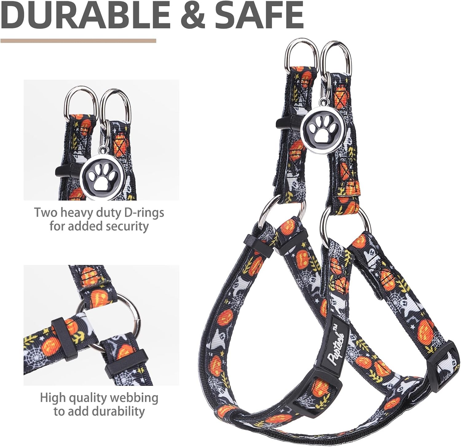 PUPTECK No Pull Dog Harness Soft Adjustable Basic Nylon Step in Puppy Vest Outdoor Walking with ID Tag, Halloween, S