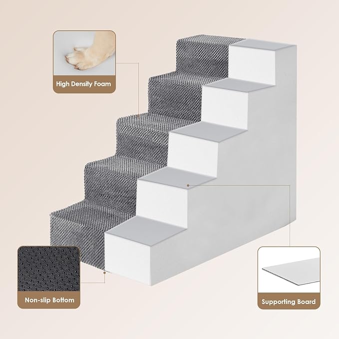 EHEYCIGA Dog Stairs for High Bed 22.5" H, 5-Step Dog Steps for Bed, Pet Steps - Image 3