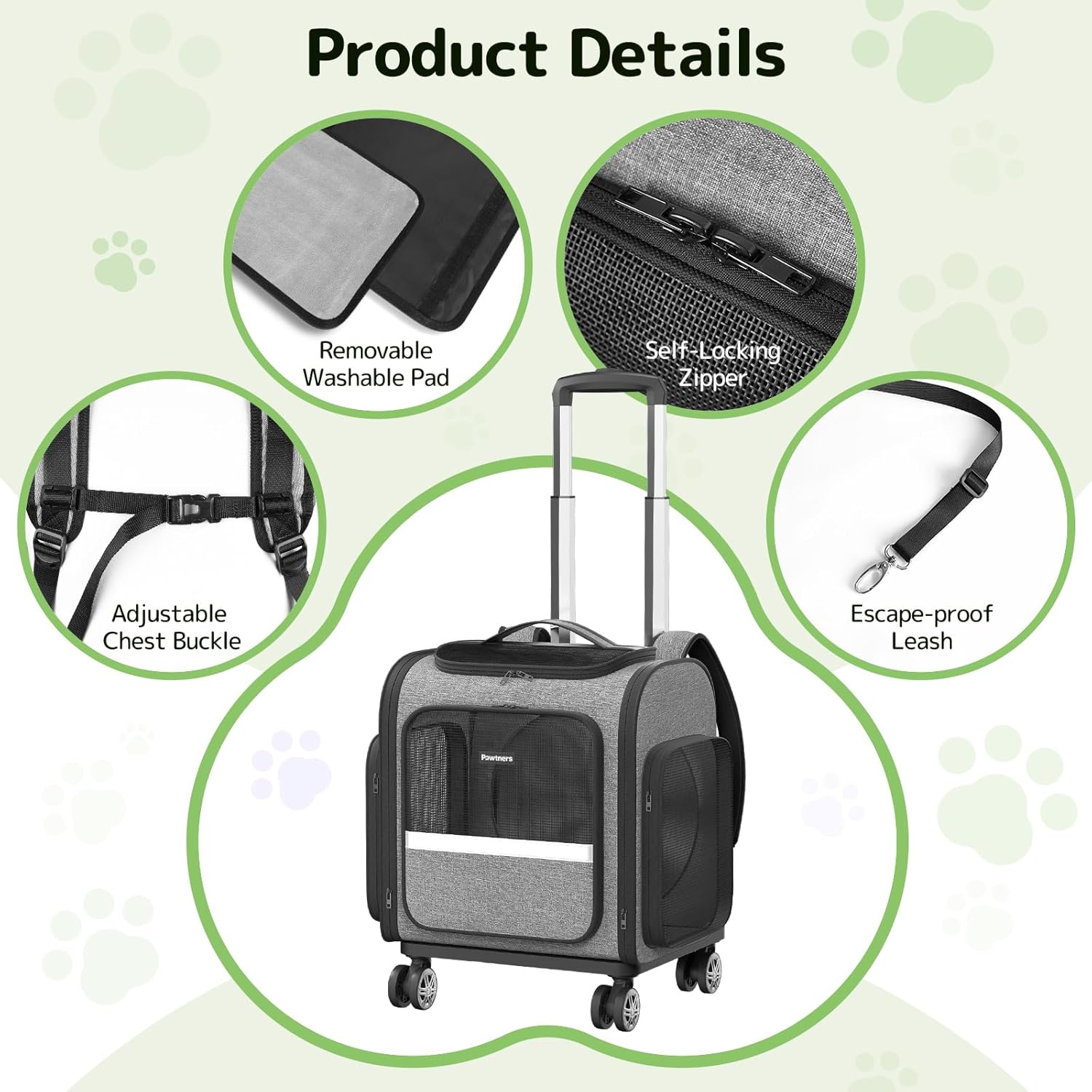 Rolling Cat Carrier with Wheels: Dog Carrier for Small Dogs & Large Cats, Expandable Pet Carrier on Wheels with Cat Play Tunnel, Large Capacity, Breathable Mesh, Side Pocket, Grey