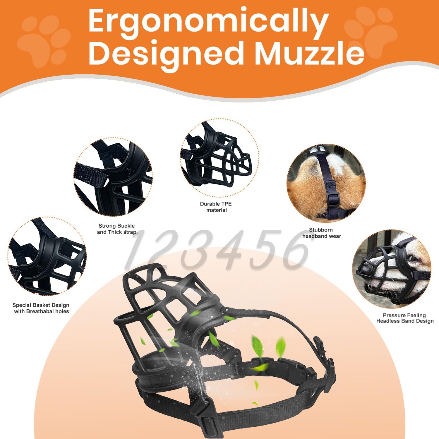 Dog Muzzle, Basket Muzzle Anti Biting Chewing, Sturdy Lightweight Muzzle Allows Panting Drinking, Cage Muzzle for Small Medium Large Dogs, Suitable for Grooming Trimming Training (Size 6)