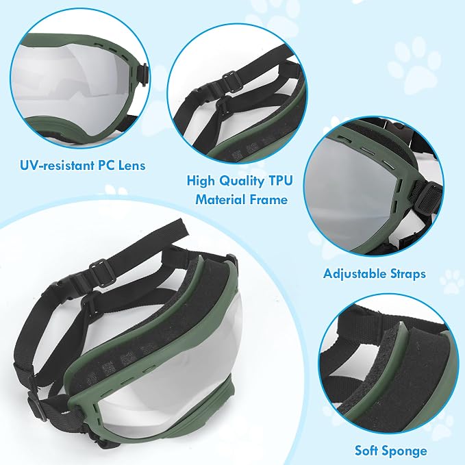 Dog Goggles for Large Dogs, UV Wind Dust Fog Protection, Soft Frame Adjustable - Image 2