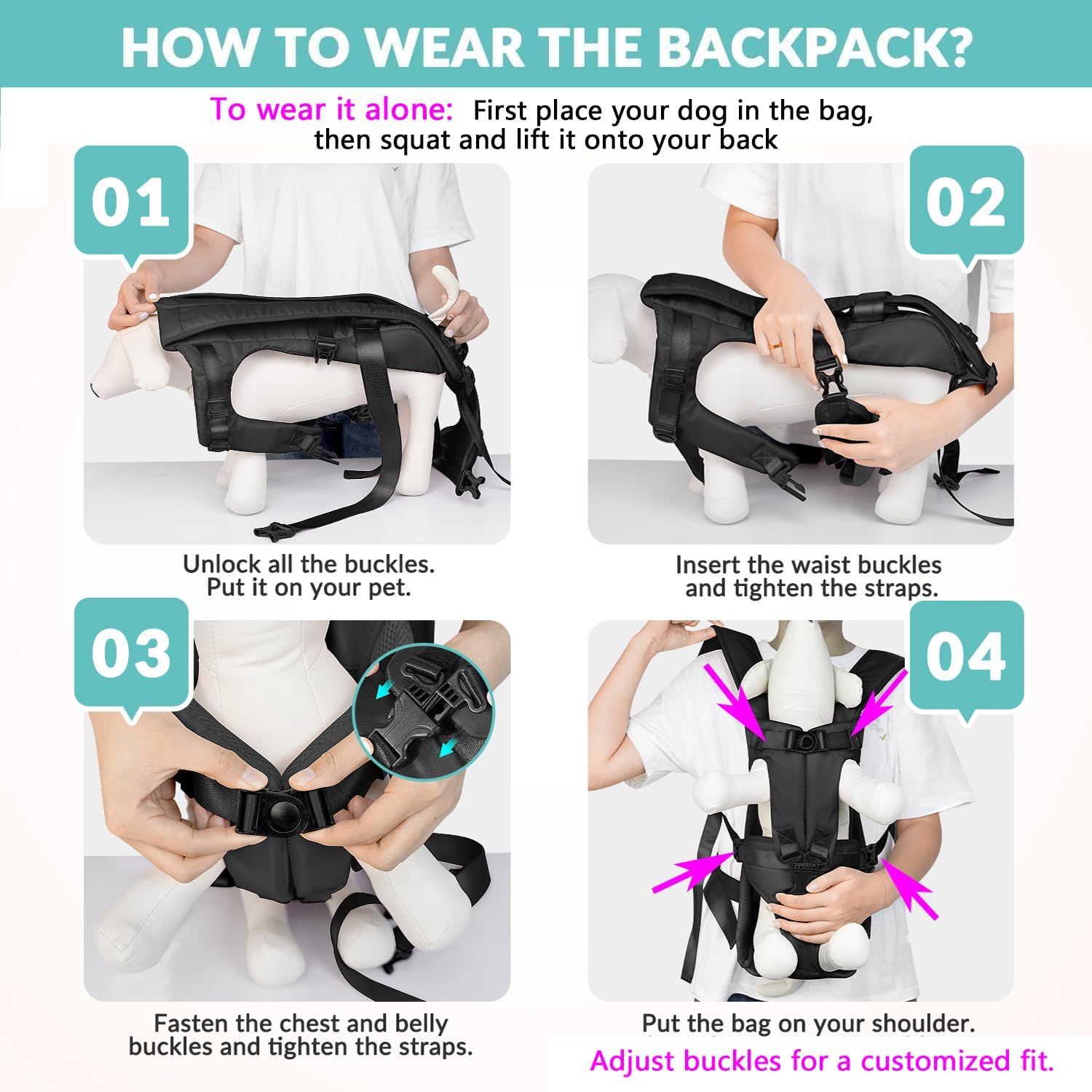 Lukovee Dog Backpack Carrier, Legs Out Easy-fit Dog Front Carrier for Small Medium Dogs, Adjustable Hands Free Dog Chest Carrier for Hiking Cycling (B,Medium)