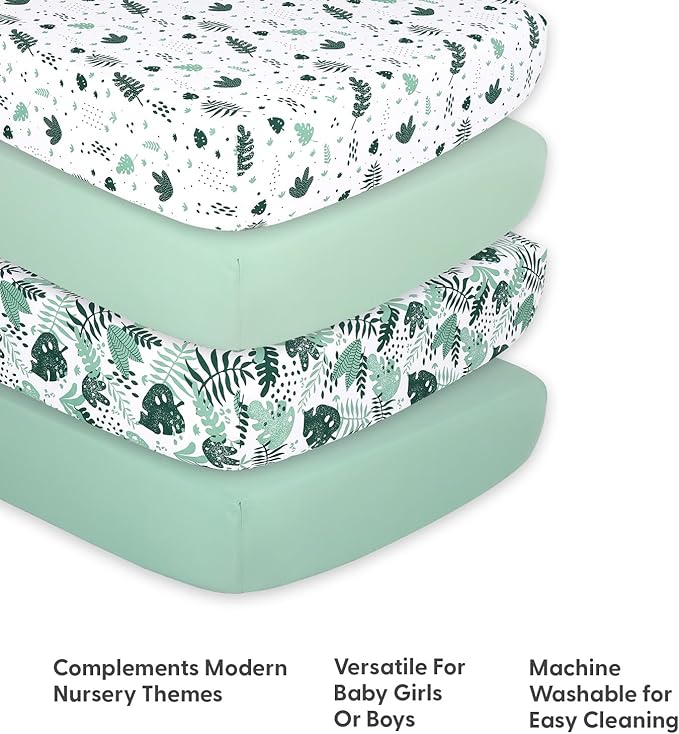 The Peanutshell 4-Pack Fitted Crib Sheet Set - Super Soft & Breathable Baby Girl or Boy Crib Sheets, Nursery Decor, Fit for Standard Mattress Cover - Green Botanical
