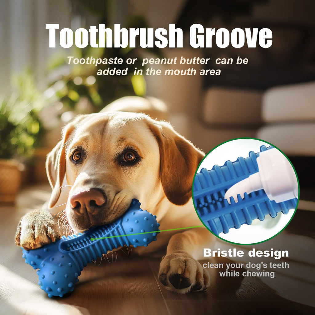 Dog Toys for Aggressive Chewers, Chew Toys for Medium Large Dogs, Durable Natural Rubber Toys with Bacon Flavor, Indestructible Dog Toy,Blue