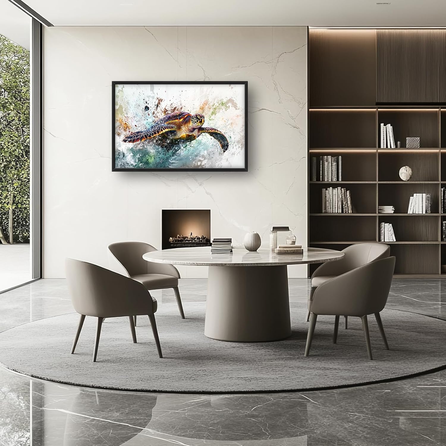Extra Large Framed Sea Turtle Wall Art,Oversized Abstract Colorful Sea Nautical Wall Decor Pictures for Living Room,Canvas Print Painting Modern Artwork Bedroom Office Bathroom Home Decor 36L x24W