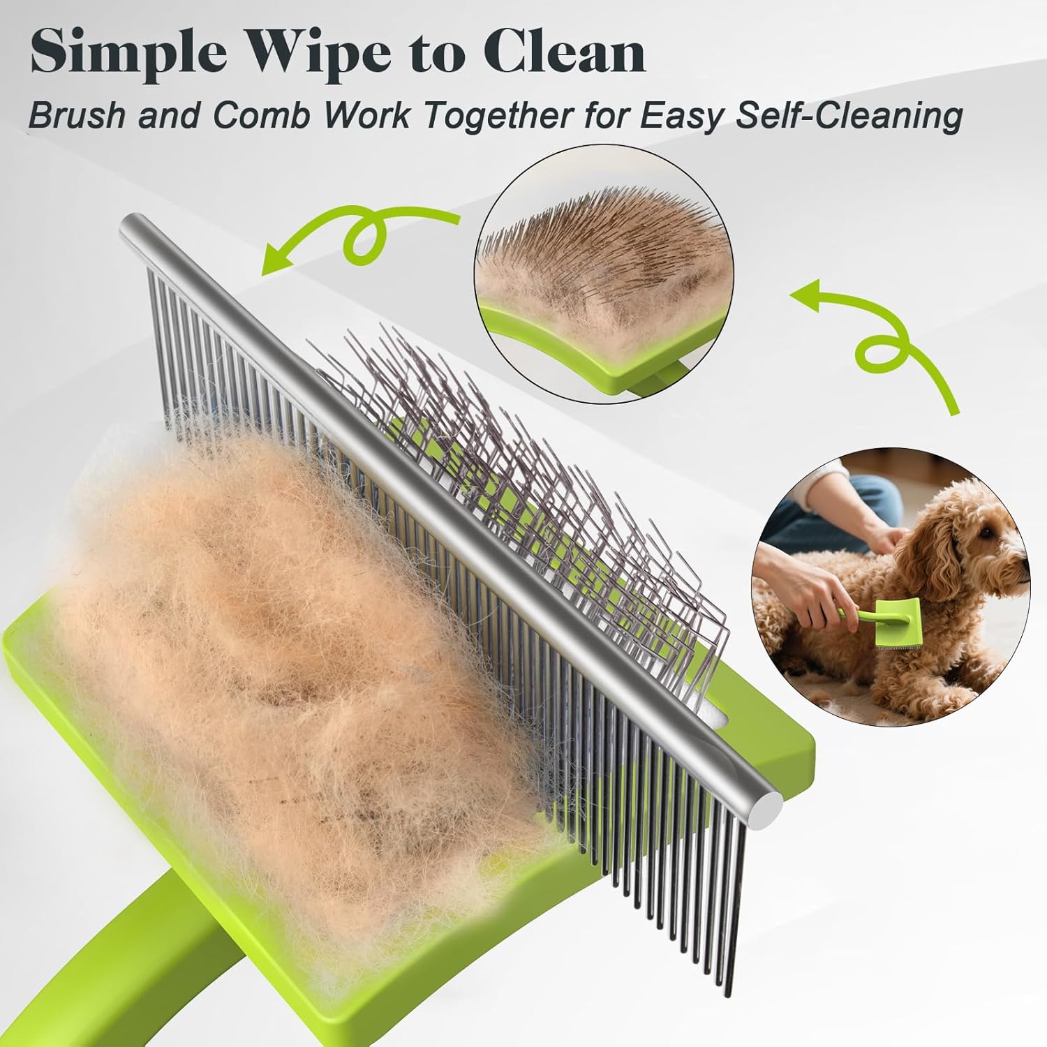 2PCS Slicker Brush for Dogs & Pet Comb,Professional Dog Grooming Brush (Goldendoodles,Poodles,Labradoodles) with Extra Long Pins to Effectively Remove Tangles, Knots and Mats (Green)