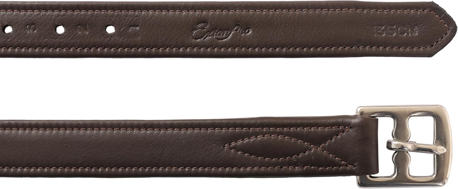 Exion FlexiStrong Stirrup Leathers for English Saddles – 1" Premium Calfskin with Nylon Core – Numbered Holes, Stainless Steel Buckles – Black/Brown – Horse Riding Gear (48"/120cm to 62"/155cm)