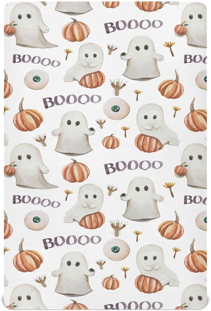 Ghosts Pumpkins Halloween Crib Sheets Soft Breathable Fitted Baby Crib Sheets Mattress Cover for Girl Boys, 52" x 28" x 9"