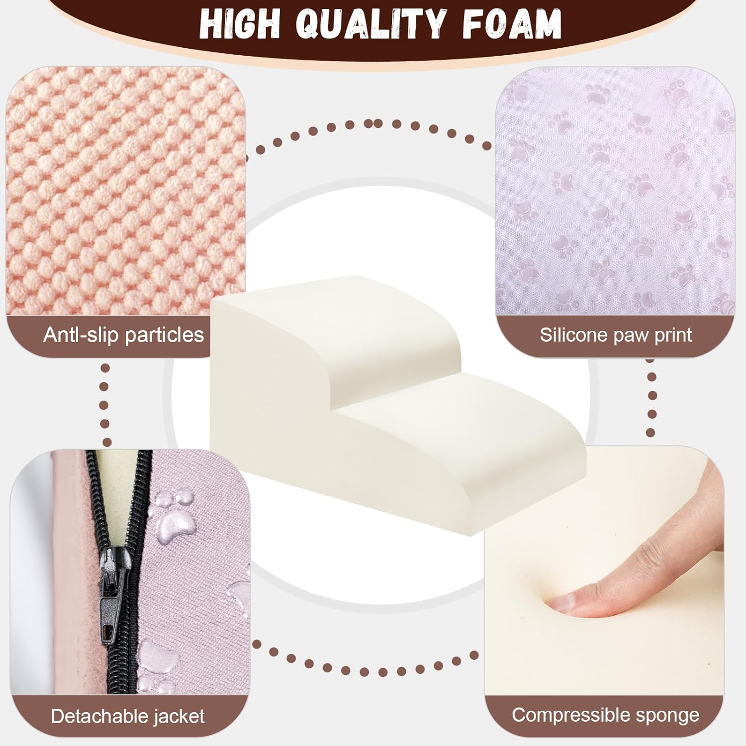 Dog Stairs for Small Dogs - High Density Foam Pet Steps, Extra Wide Dog Ramp with Non-Slip Bottom for High Beds, Couch and Sofa, Best for Dogs Injured, Older Doggy Cats, 2 Steps, Pink