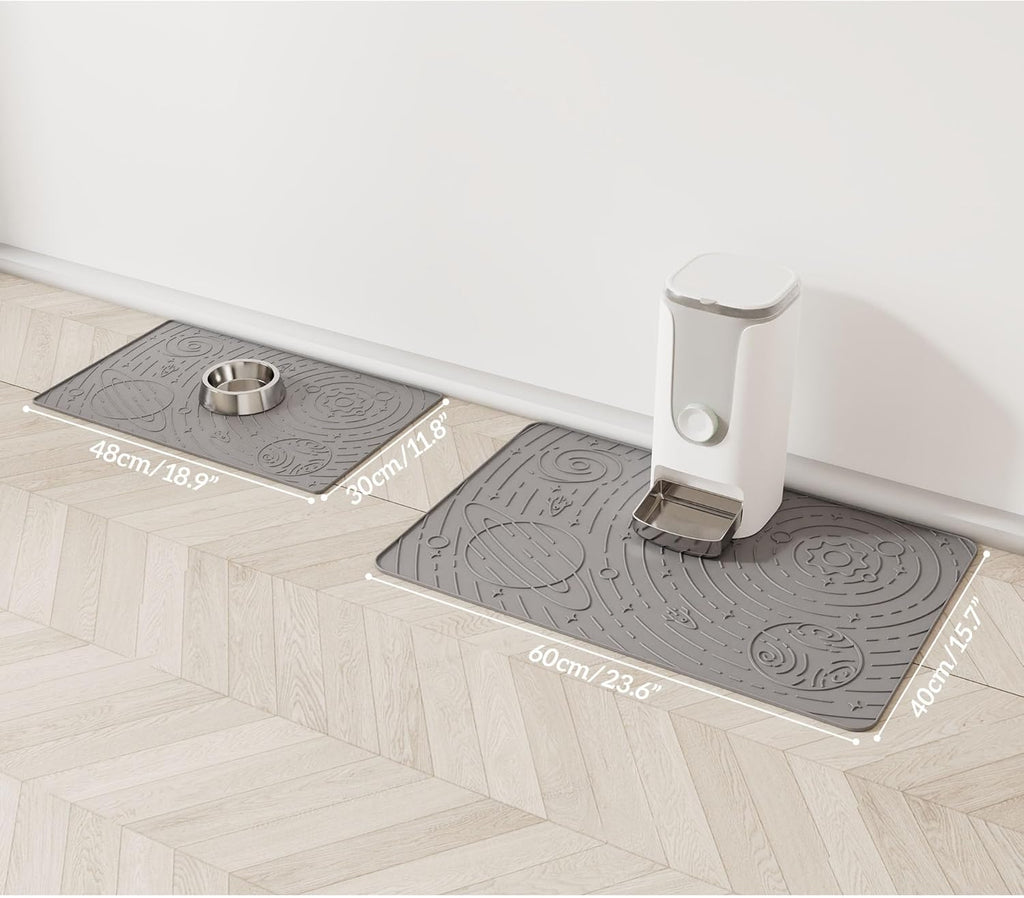 OHMO Dog Food Mat, Silicone Waterproof Cat Food Mat, Non-Skid Spill Proof Pet Feeding Mat for Food and Water, Easy to Clean Dog Placemat(Grey, 23.6" x 15.8")