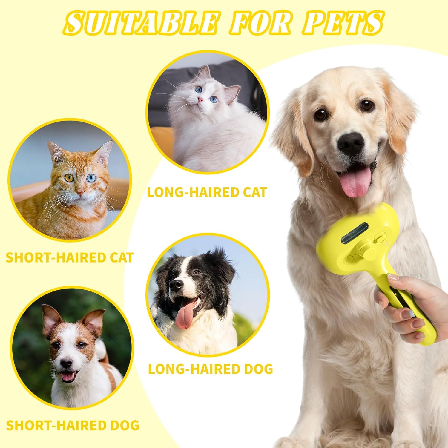 QOQ Self-Cleaning Spray Cat Brush for Shedding, Removes Static Flying Hair, and Works Wonders for Both Long and Short-Haired Pets 2 In 1 Cleaning Brush for Cats And Dogs Grooming (Yellow)