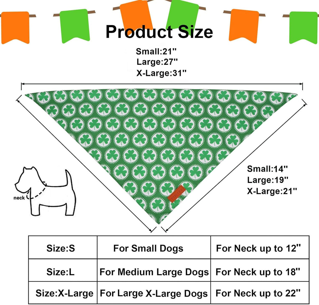 PTDECOR St.Patrick's Day Dog Bandana,Green Shamrock Reversible Holiday Dog Scarf, Multi Size, Triangle Irish Bandanas for Medium Large Pets (Large)