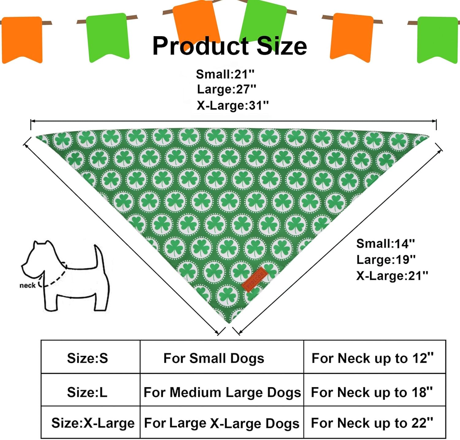 PTDECOR St.Patrick's Day Dog Bandana,Green Shamrock Reversible Holiday Dog Scarf, Multi Size, Triangle Irish Bandanas for Medium Large Pets (Large)