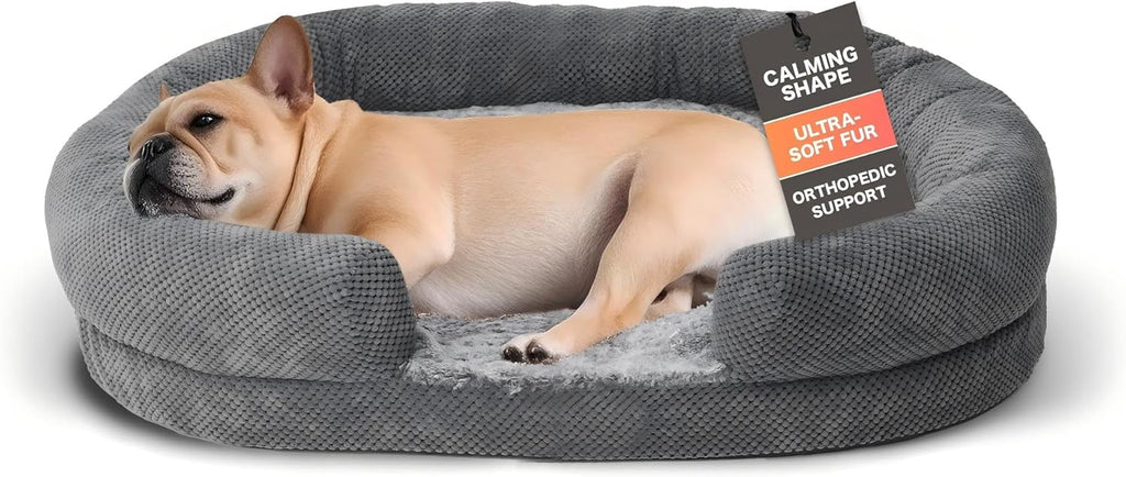 Orthopedic Dog Bed for Medium Dogs, 35" Oval Couch Bed with Sides and Soft Egg Crate Foam, Calming Washable Pet Bed with Anti-Slip Bottom, Durable Cuddler for Sleeping, Grey (35")