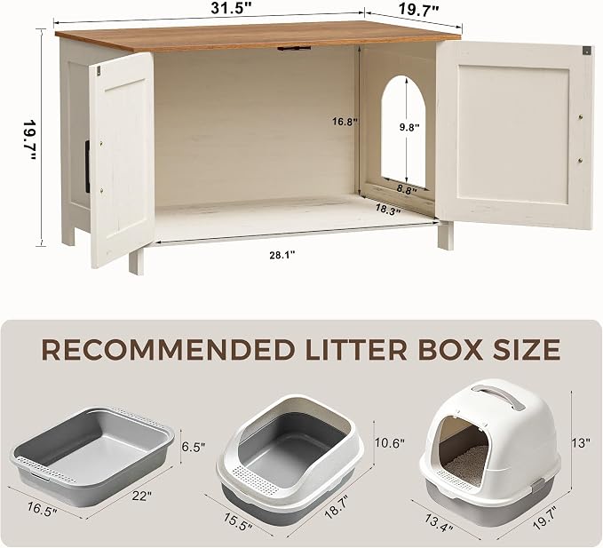Homhedy Cat Litter Box Enclosure, Litter Box Furniture Hidden - Image 4