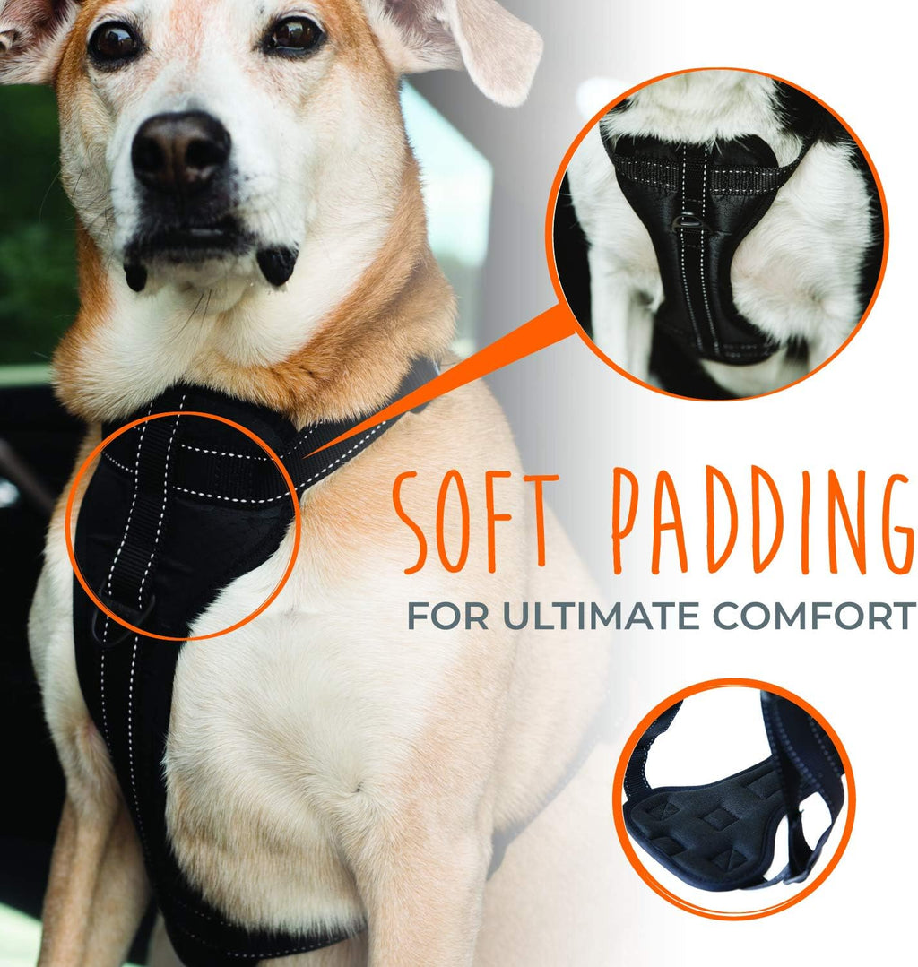 Mighty Paw Dog Car Harness - Vehicle Safety Gear - 2 Leash Attachment - Adjustable Straps - Reflective Stitching - Soft Padding - Standard Harness Functionality - No Pull Front Leash Attachment - S