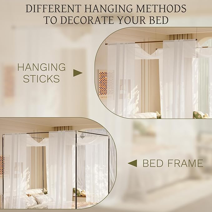 lazyzzz White Canopy Bed Curtains Princess Bed Canopy Scarf for Queen/King Metal Bed Frame,Wood Frame Bed, Bed Canopy for Girls Boys-2 Panel Sheer Curtain 39.4" W x 315" L