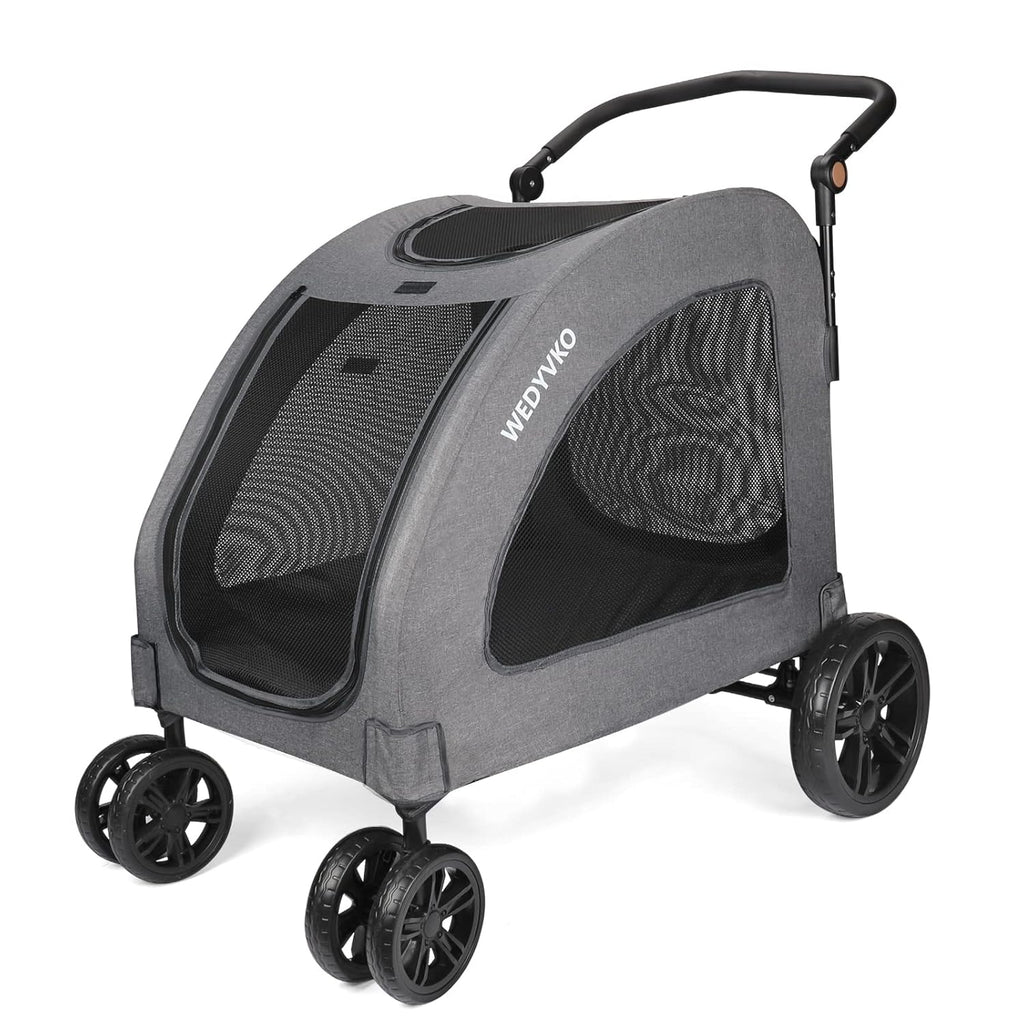Large Dog Travel Stroller with 4 Heavy Duty Wheels Pet Stroller with Adjustable Handle - Double Doggie Capacity Jogger Wagon with Back Front Door for Small Medium Large Dogs (Dark Light Gray)