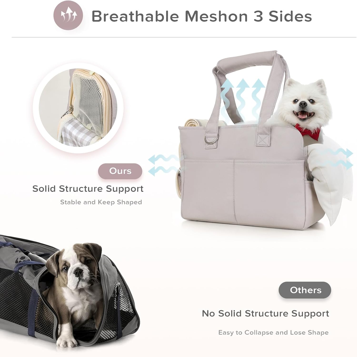 Dog Purse Carrier for Small Dogs, Soft Soft Sided Folding Dog Carriers for Small Dogs Medium Cats Puppies up to 15 Lbs, Washable Breathable Puppy Carrier for Outdoor Travel (Large Gray)