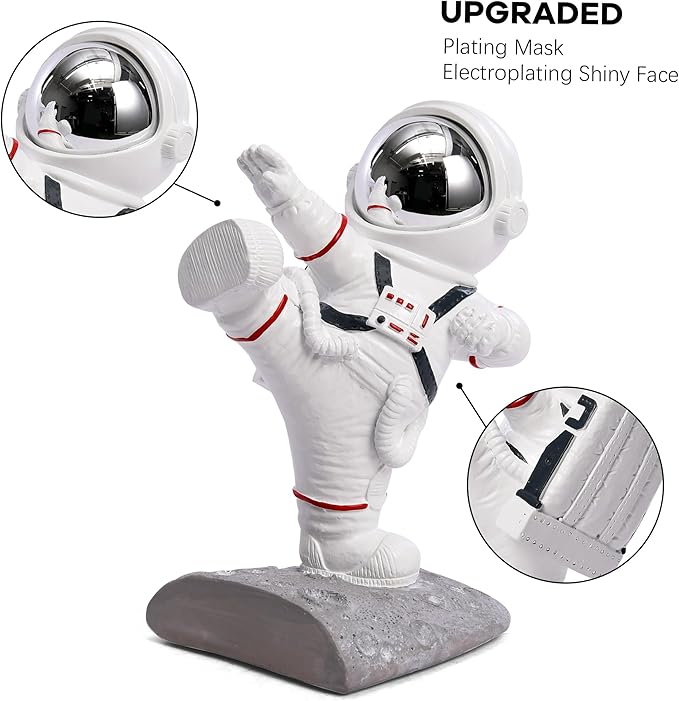 White Book Ends for Kids, Upgraded Astronaut Bookends Resin Spaceman Book Holders for Shelves Sturdy Book Stopper Book Ends to Hold Books Unique Outer Space Book Shelf Ends(F2-Silver Color)