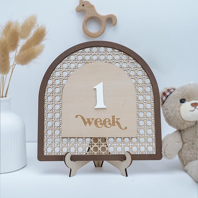 Baby Monthly Milestone, Wooden Baby Milestone Signs, Monthly Milestone Wood Discs, Baby Milestone Discs (3D Rattan)