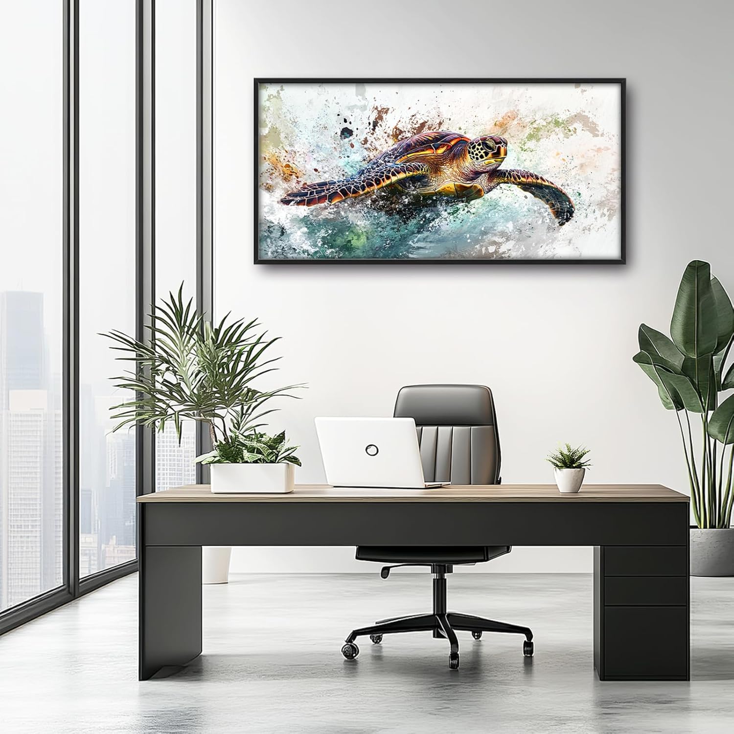 Extra Large Framed Sea Turtle Wall Art,Oversized Abstract Colorful Sea Nautical Wall Decor Pictures for Living Room,Canvas Print Painting Modern Artwork Bedroom Office Bathroom Home Decor 60L x30W