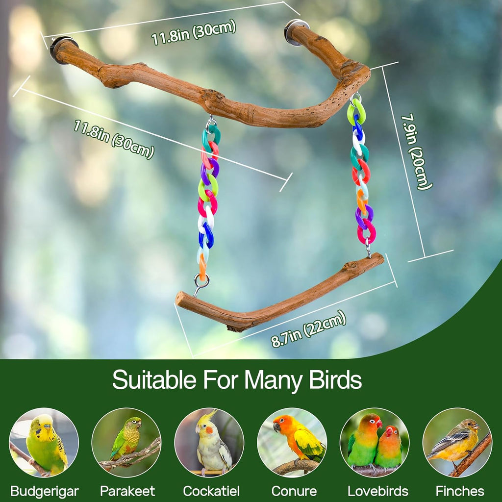Bird Swing Toys, Standing Bird Perch with Natural Grape Wood, U Shape Hangable Birdcage Accessories, Birds Chewing Toy for Budgerigars, Parakeets, Cockatiels, Conures, Lovebirds, Finches (2Pack)