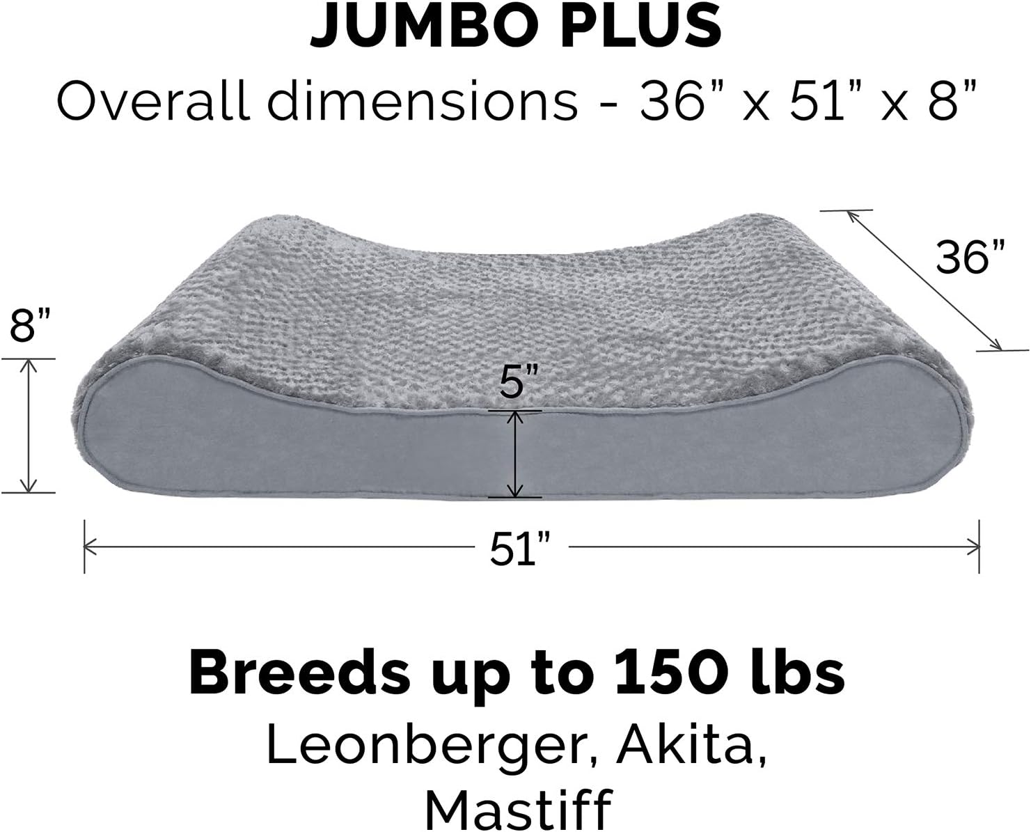 Furhaven Orthopedic Dog Bed for Large Dogs w/ Removable Washable Cover, For Dogs Up to 150 lbs - Ultra Plush Faux Fur & Suede Luxe Lounger Contour Mattress - Gray, Jumbo Plus/XXL
